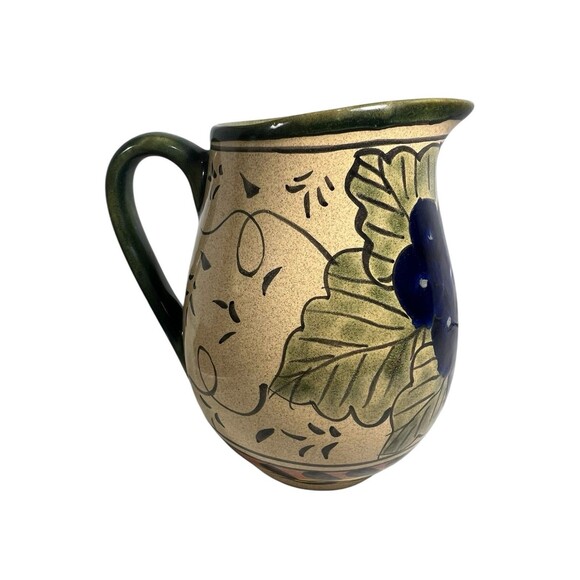 Vintage Hand Painted Water Tea Pitcher Grape Leaves Cluster Motif 6.5” Tall MCM - Picture 3 of 12